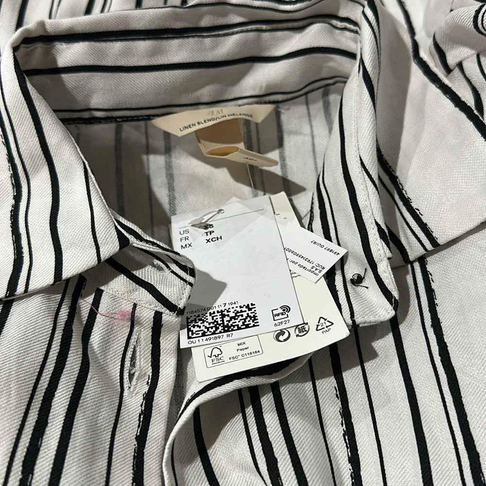 NWT H&M Linen-Blend Shirt Dress Striped